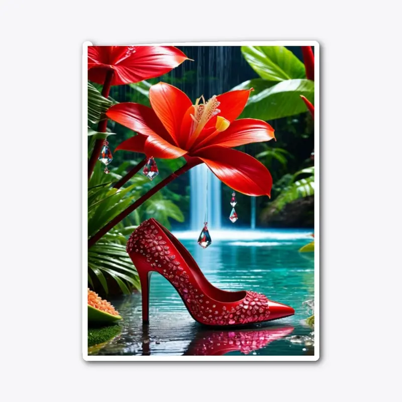 RED HEELS AND WATER FALL