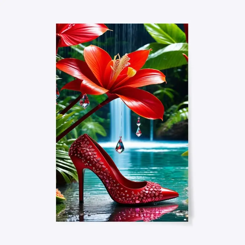 RED HEELS AND WATER FALL